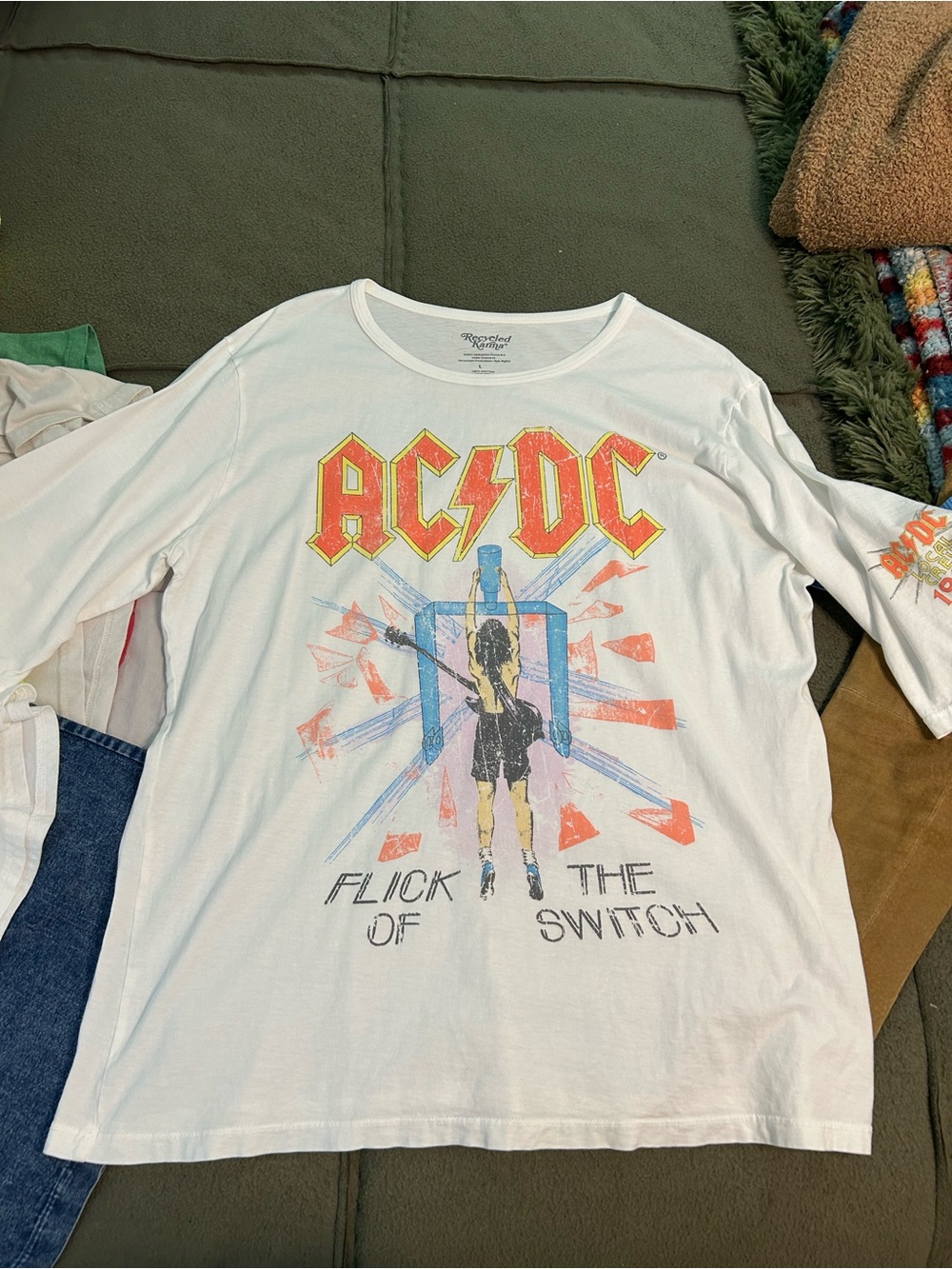 AC/DC White 3/4 Sleeve 'Flick of the Switch' Women’s Graphic Tee